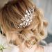 Unsutuo Bride Wedding Hair Comb Silver Pearl Bridal Hair Piece Leaf Wedding Hair Accessories Rhinestone for Women and Girls