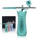 Mini Airbrush Kit, Handheld Cake Airbrush with Air Compressor, Rechargeable Cordless Nail Airbrush Makeup Kit for Makeup, Cake Decor,Model Coloring,Nail Art,Tattoo,Oxygen Facial Sprayer (Green)