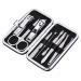9pcs stainless steel fingernail clippers kit nail clippers nail file ear pick eyebrow scissors (black)