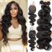 Human Hair Bundles with Closure (22 24 26+20) Body Wave 3 Bundles with 4x4 Free Part Lace Closure 10A Unprocessed Brazilian Virgin Human Hair Bundles 150% Density Body Wave Bundles with Closure 22 24 26+20Closure
