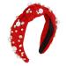 Knotted Headbands with White Pearl Rhinestone Fashion Elegant Ladies Wide Top Knot Hair Bands Rhinestone Hairband Wide Headband Hair Hoop for Woman Girl (Red)