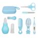 Baby Grooming Kit 8PCS Baby Healthcare and Grooming Kits Baby Hair Brush Nail Clipper Nose Cleaner Finger Toothbrush Nail Scissors Manicure Kit with Storage Bag Blue