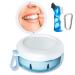 Denture Bath Case Denture Cup Leak Proof Portable Retainer Case Denture Cleaning Kit with Cleaner Brush Carabiner Denture Box with Strainer & Mirror Denture Case for Aligner Retainer Mouth Guard Blue