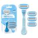Razors for Women with 4 Razor Refills and 1 Non-Slip Handle Womens Razors for Shaving with Organic Lubricating Strip Disposable Razor with 5 Blades (Blue)