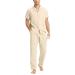 RPOVIG Linen Shirt Pants Outfits:Men's Linen Sets 2 Piece Short Sleeve Shirts Yoga Pants Beach Wedding Suits