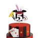 Magic Show 5th Birthday Cake Topper Black Glitter Magician Hat Five Years Old Birthday Cake Topper Magical Rabbit Cake Topper for Boys Magical Themed 5th Anniversary Party Decoration