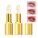 FLLUOUZH 2 PCS Transferproof Color Changing Lipstick Gold Foil for Women Long Lasting Moisturizing Glossy Shine Lip Gloss Deep Nourishment Transparente Gold Crystal Lip Stick