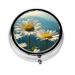 Daisies Growing Towards The Sun Portable Metal Pill Box Round Mini 3-Compartment Plastic Insert hinged Fastening Design Suitable for Small Pills Must-Have for Travel Black