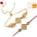 Ghasitaram Gifts Rakhis Online - Rakhi for Brother-RT- GR- Stone Bhaiya Bhabhi Rakhi with 400 GMS of Besan Barfi Rakhi Set with 400 gms of Besan Barfi