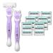 DreamGenius Razors for Women Shaving 6-Blade Womens Razors Includes 2 Handles and 19 Refills Value Shaver for Women Pack Non-Slip Travel Carry Purple