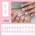 White French Tip Press on Nails with Pink Bow | Short Square Glue on Acrylic Manicure Art | 24 Pcs Glossy Nude Pink Fake Nails for Women & Girls - Buy Online on GoSupps.com