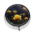Beautiful Yellow Rosesround Pill Box 3 Compartment Round Pill Box Organizer Portable Travel Pill Box for Traveling.