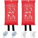 Fosneta Fire Blanket w/Gloves Suppression Blanket for Home & Kitchen Car Survival, 2 Pack 39.3"x39.3" Fireproof Blankets for People Safety, Emergency Fireproof Blanket Flame Retardant Fabric Beige 39.339.3 Inch