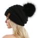 QUEENFUR Women Knit Slouchy Beanie Chunky Baggy Hat with Faux Fur Pompom Winter Soft Warm Ski Cap A2-black