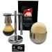 G.B.S Shaving Set Long Handle Non-slip Knurled Razor Stand Shaving Brush Shaving Bowl with G.B.S Natural Soap 5 Blades
