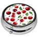 Red Cherries Mini Round Pill Box | 3 Compartment Portable Organizer for Travel & Home Use - Buy Online on GoSupps.com