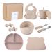 Baby Feeding Silicone Set Weaning Kit with Suction Plate Bowl Adjustable Bib Utensils Set - Perfect for Infant & Toddler Mealtime Non-Slip Dishware BPA-Free Easy Clean (Beige)