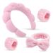 ATROCH 4Pack Sponge Spa Headband and Wristband Set for Washing Face Make Up Skincare Headbands for Women Terry Towel Hairbands Wristbands Set PINK