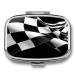 Pill Box Black White Formula Checkered Flags Pattern Print 2 Compartment Medicine Pill Case Pill Organizer Decorative Metal Portable Pill Box for Pocket Or Purse