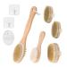 Dry Brushing Body Brush Set: 8 Pack Natural Boar Bristles Exfoliating Dry Body Brush Soft Dry Brush for Cellulite Massage and Lymphatic Drainage Shower Bath Brush Scrubber with Non-Slip Long Handle