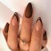 24 pieces of artificial nails medium almond false nails french brown glitter artificial nails press on nails acrylic full cover fingernails nails to stick on for women and girls