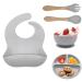 Baby Weaning Set 5pcs Toddler Feeding Set Adjustable Bib with Large Crumb Pouch Suction Bowl Spoon and Fork Baby Feeding Sets Easy Wipe Clean Cutlery Set BPA Free for Babies and Toddler Grey