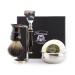 Haryali London men's shaving set with 5 razor blades and shaving brush made of pure badger hair stand bowl and soap
