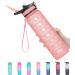 ELYPHINE 32/24 oz Water Bottles with Removable Straw & Time Marker, Motivational Sports Bottles with BPA Free Tritan Material, Leakproof Water Jug for Fitness 32OZ Veiled Rose