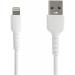 StarTech.com 6 Foot (2m) Durable White USB-A to Lightning Cable - Heavy Duty Rugged Aramid Fiber USB Type A to Lightning Charger/Sync Power Cord - Apple MFi Certified iPad/iPhone 12 (RUSBLTMM2M) White 2m