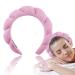 Spa Headband for Women - Skincare Headbands for Face Washing - Makeup Headband Puffy Spa Headband for Skincare - Sponge Headbands Padded Soft Hairband - Terry Towel Hair Band Accessories - Spa Shower (Pink)