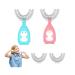 Toddler Children 360 U Shaped Toothbrush Kid Age 2-8 Year All Round Teeth Brush Easy Circular Wide Side Foam Manual Boy Girl Full Whole Mouth Guard 2 pcs Penguin Toothbrushes + 2 pcs Heads