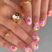 24Pcs Press on Nails Short Colorful Flower Square Fake Nails Cute Glue on Nails False Nails with Designs Floral Acrylic Stick on Nails Reusable Artificial Nails for Women Girls Style 10