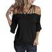 Sexy Tops for Women Cold Shoulder Hanging Neck Top Basic Solid Tees Fit Slim-Looking Shirts Summer Party Ball Blouses Large 02black