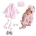 SPOKKI Newborn Photography Props Baby Girl 5 PCS Bathrobes Bath Towel Outfit with Slippers Cucumber Photo Props for Infant Boys Girls(0-6 Months) (Pink)
