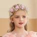 IYOU Flower Communion Headpiece Pink Floral Princess Headbands Pearl Butterfly Birthday Wedding Hair Accessories for Girls