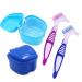 Hrasy denture bathroom case with cleaning brushes 2 pieces of denture bath box soaking container with sieve basket 2 pieces of denture toothbrushes for incorrect tooth cleaning (B)