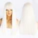 Ebingoo 28 Inch Platinum White Wig with Bangs White Long Straight Soft Wigs Synthetic Hair Long Straight Middle Part Heat Resistant for Daily Wear Party Platinum Blonde