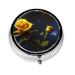 Yellow Roses Starry Nightround Pill Box 3 Compartment Round Pill Box Organizer # Portable Travel Pill Box for Traveling.