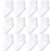 CozyWay Kids Non Slip Cotton Crew Socks Baby Socks Toddler Socks Anti Skid With Grips Striped for Children Toddler Boys & Girls 3-5 Years White 12 Pairs