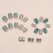 24Pcs Glossy Green Rhinestone French Tip False Nails - Reusable Acrylic Full Cover Stick on Nails - Buy Online on GoSupps.com