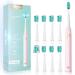 Dada-Tech Sonic Electric Toothbrush for Adults and Kids with 9 Brush Heads  5 Modes with 2 Minutes Timer  IPX7 Waterproof  Ultrasonic Travel Toothbrush with Rechargeable Power and Fast Charging (Pink)