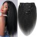 Saisifen Clip in Human Hair Extensions Kinky Straight for Black Women 8 Pieces with 18 Clips in Remy Human Hair Double Weft 120g/Set #1B Natural Color 61 CM 24 Inch 61 CM/24 Inch Kinky Straight