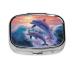 Dolphins Art Printing 2 Compartment Small Pill Case Cute Small Pill Box Purse Pill Boxs Travel Pill Organizer for Pocket Purse and Travel Gifts