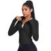 HISKYWIN Women's Cropped Workout Jacket Half Zip Pullover Running Shirts 1/2 Zip Slim Fit Long Sleeve Athletic Yoga Tops Jkt-black Medium