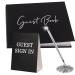 Wedding Guest Book with Pen Black Guest Book for Wedding Reception Party Funeral Memorial Baby Shower Birthday Graduation Guest Book 2023 Thick Paper with Silver Foil