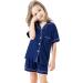 SWOMOG Unisex Kids Modal Pajama Set | Short Sleeve Button-Down Loungewear 8-9 Years Navy Blue - Buy Online on GoSupps.com
