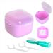 DIDATOOL Denture Cup Denture Bath for Soaking Dentures Denture Case with Lid Easy to Carry and Clean Denture Case with Removable Rinse Basket and Finger Toothbrush (Square Transparent Purple) Square Transparent Purple