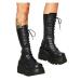 Chidy women boots Womens Wedge Platform Mid Calf Boots Chunky High Heel Side-Zip lace-up motorcycle riding boots for women punk gothic fashion boots 42 EU black