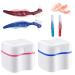 2 dentures case denture box 4 piece denture brush set denture container denture care set prosthesis tooth dental false teeth storage box denture case with denture cleaning brush