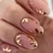 Press on Nails Short Length Almond Shaped Nails Artificial Acrylic Nails Gold Leaves Design Fake Nails Full Cover Glossy Reusable Coffin False Nails Glue on Nails for Women 24Pcs